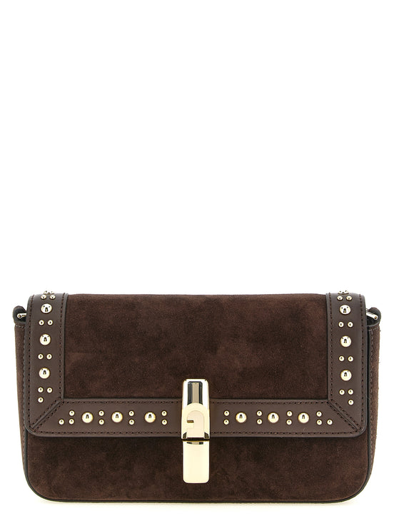 Furla Iride S Brown Suede Crossbody Bag
