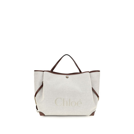 Chloé Large Carry Beige Canvas Tote Bag