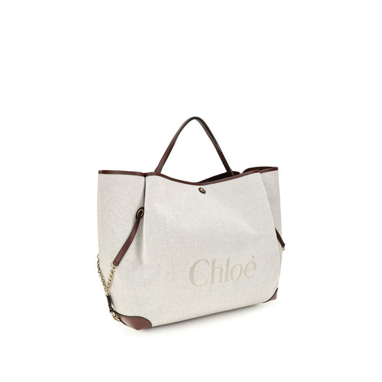 Chloé Large Carry Beige Canvas Tote Bag
