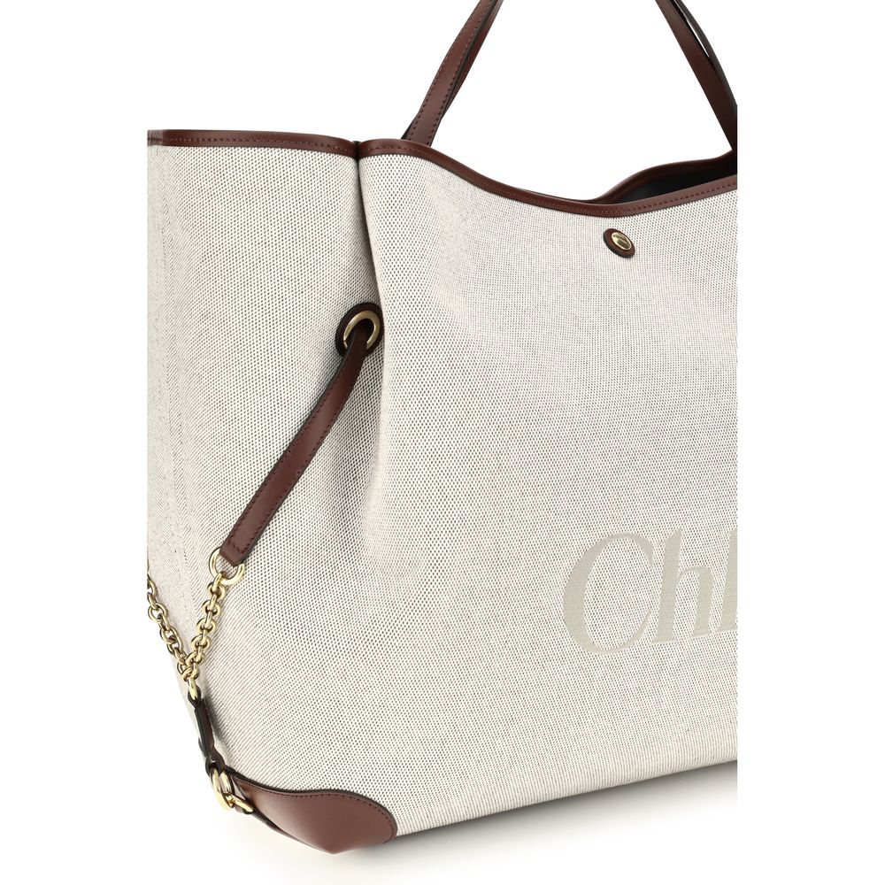 Τσάντα tote Chloé Large Carry Beige Canvas