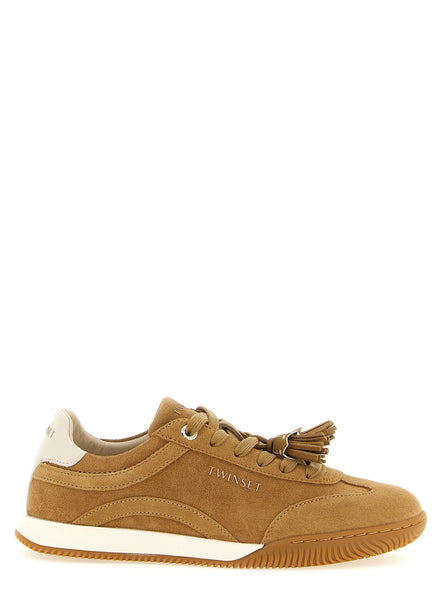 Twinset Beige Leather Low Top Sneakers
