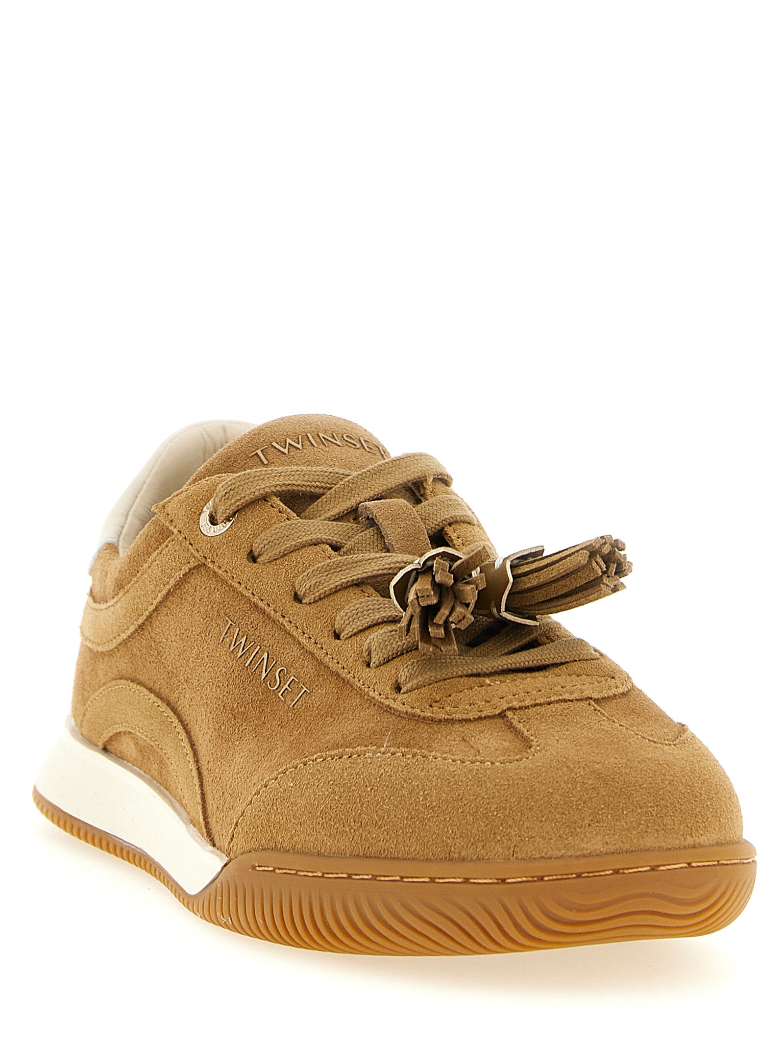 Twinset Beige Leather Low Top Sneakers