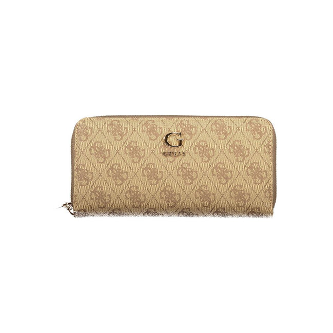 Guess Jeans Beige Polyurethane Women's Wallet with Functional Compartments