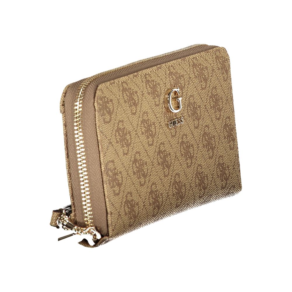 Guess Jeans Beige Polyurethane Women's Wallet with Functional Compartments