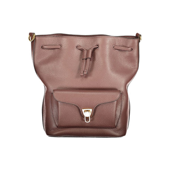 Coccinelle Brown Leather Women's Bag with Drawstring Twist Closure and Pocket