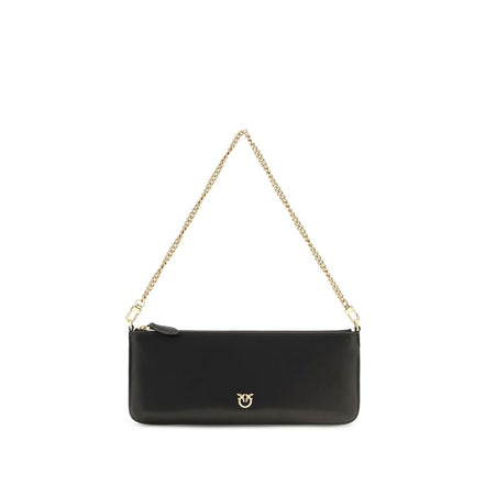 PINKO Black Calf Leather Bos Taurus Shoulder Bag