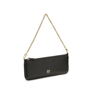PINKO Black Calf Leather Bos Taurus Shoulder Bag