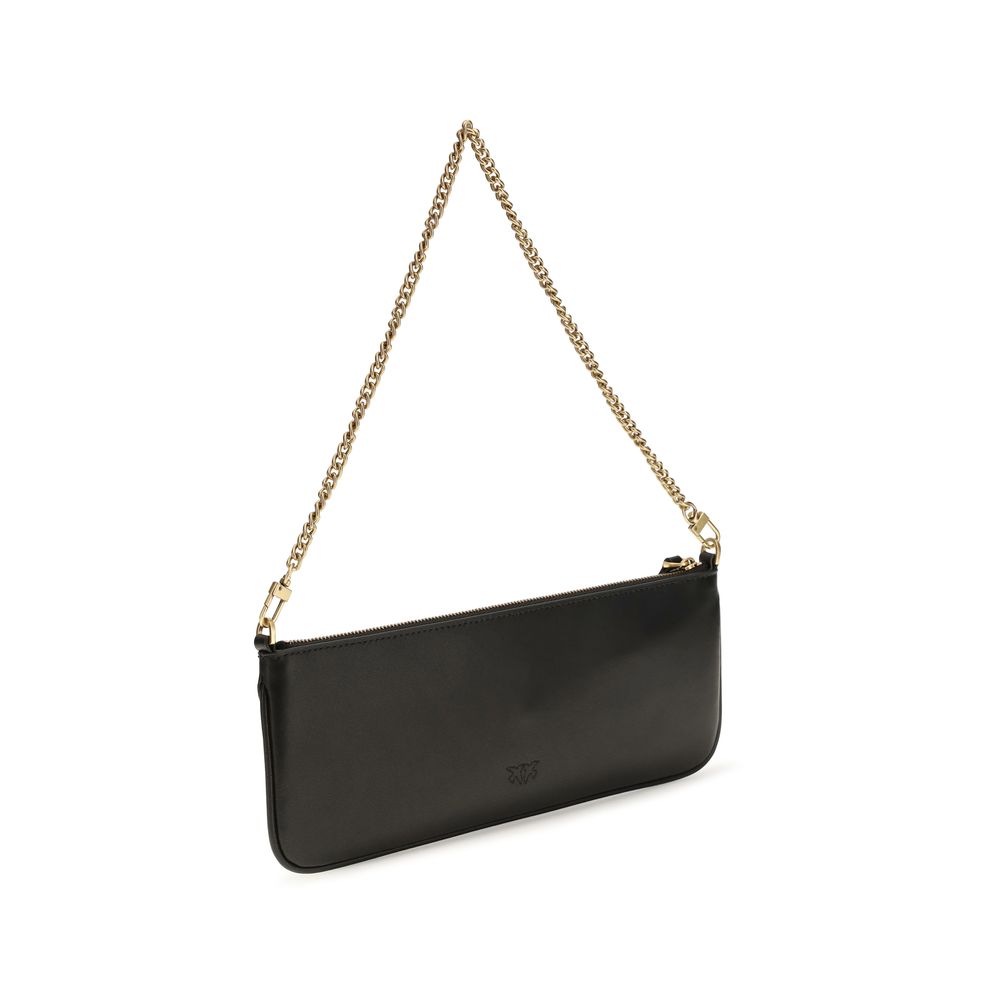 PINKO Black Calf Leather Bos Taurus Shoulder Bag