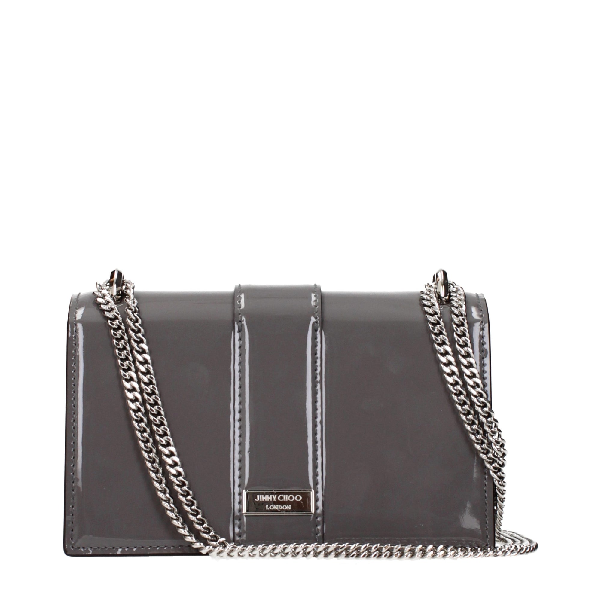 Τσάντα ώμου Jimmy Choo Cheri Paris από γκρι δερμάτινο λουστρίνι