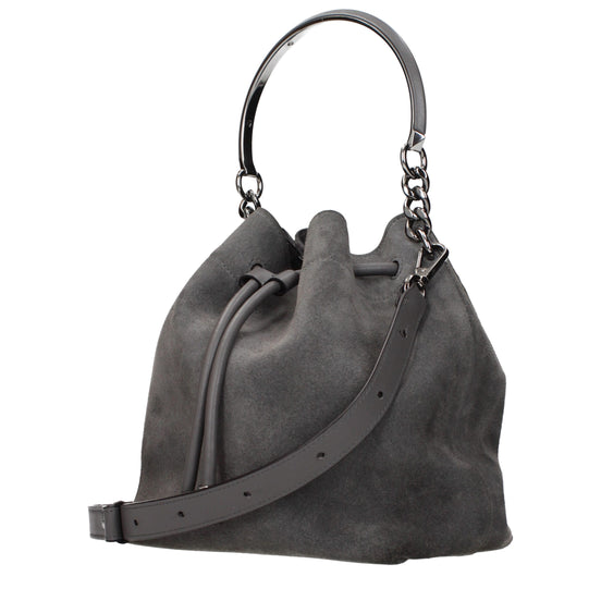 Jimmy Choo Bon Bon Gray Suede Bucket Bag