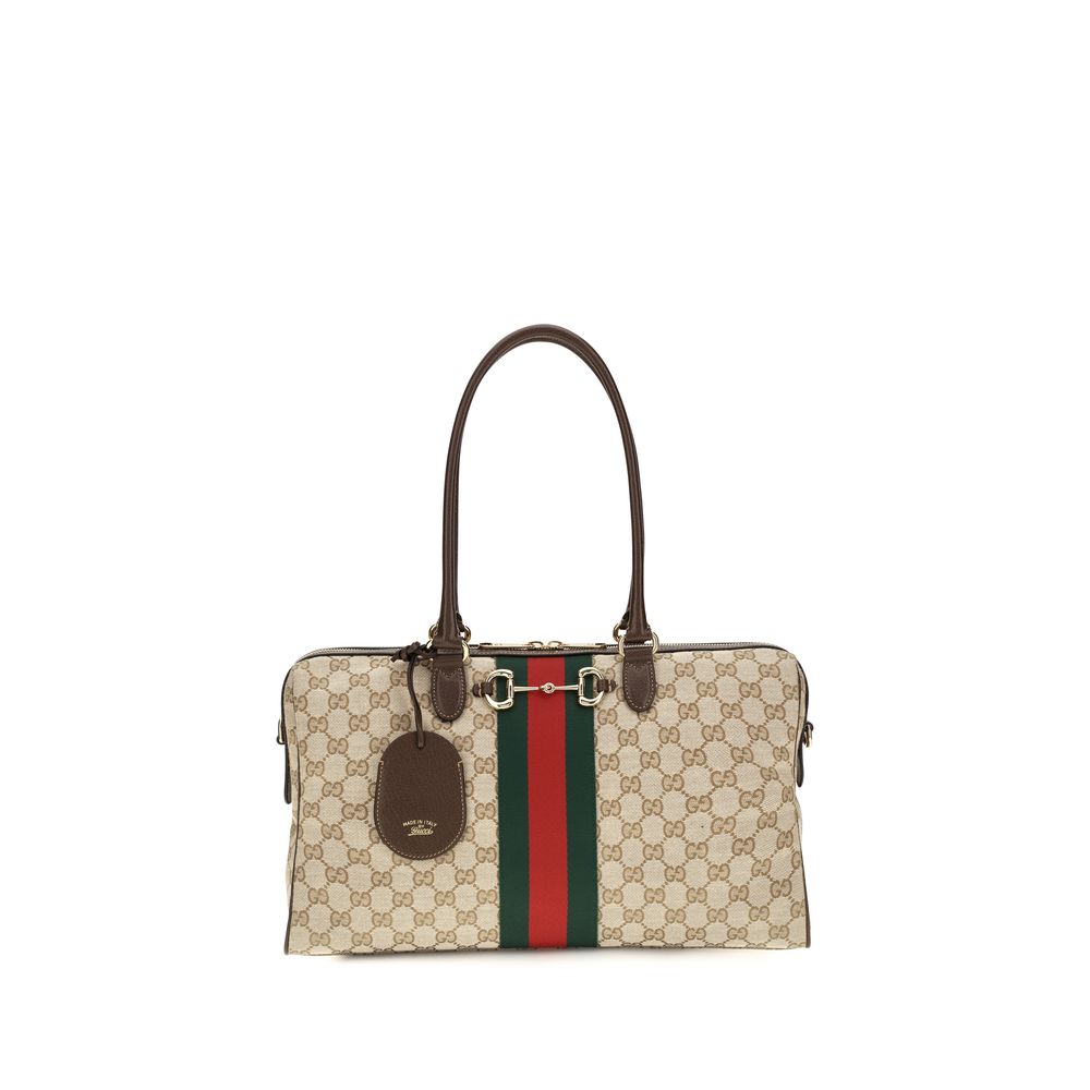 Gucci Horsebit Web Μεγάλη Μπεζ Τσάντα Top-Handle από Καμβά GG