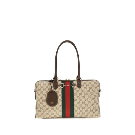 Gucci Horsebit Web Μεγάλη Μπεζ Τσάντα Top-Handle από Καμβά GG