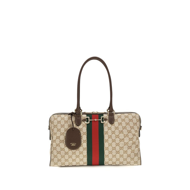 Gucci Horsebit Web Μεγάλη Μπεζ Τσάντα Top-Handle από Καμβά GG