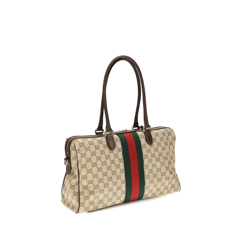 Gucci Horsebit Web Μεγάλη Μπεζ Τσάντα Top-Handle από Καμβά GG
