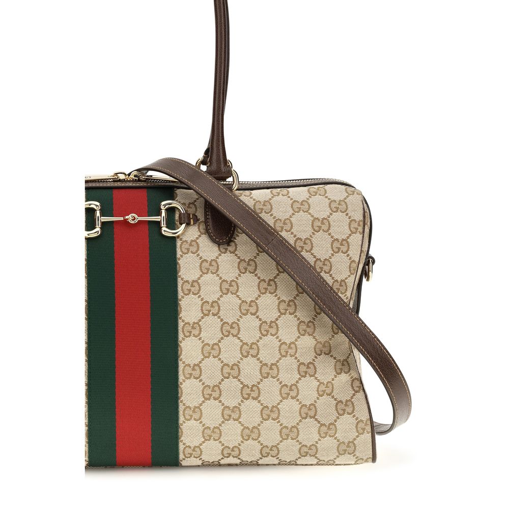 Gucci Horsebit Web Μεγάλη Μπεζ Τσάντα Top-Handle από Καμβά GG