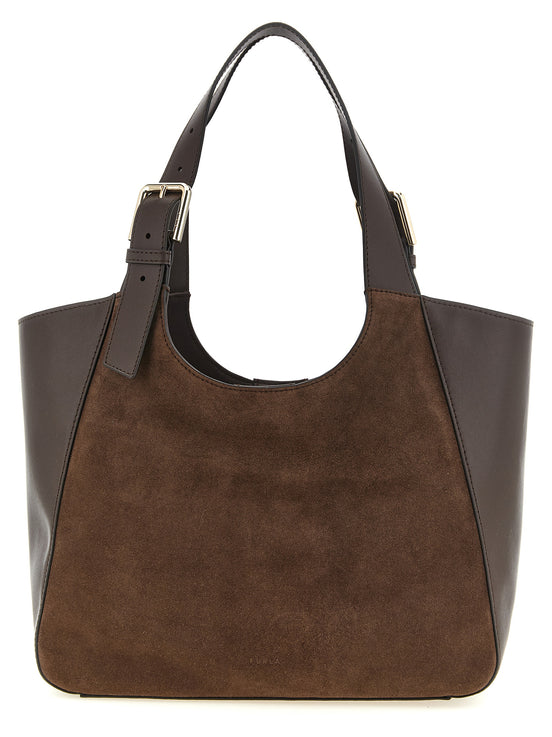 Furla M Brown Suede and Leather Tote Bag