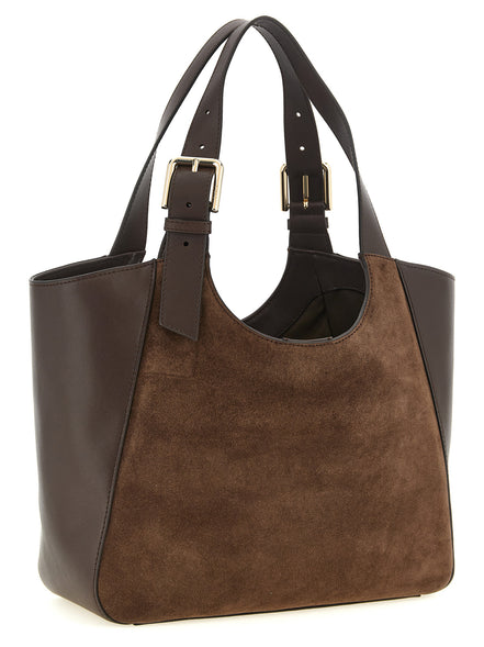 Furla M Καφέ Τσάντα Tote από Σουέτ και Δέρμα