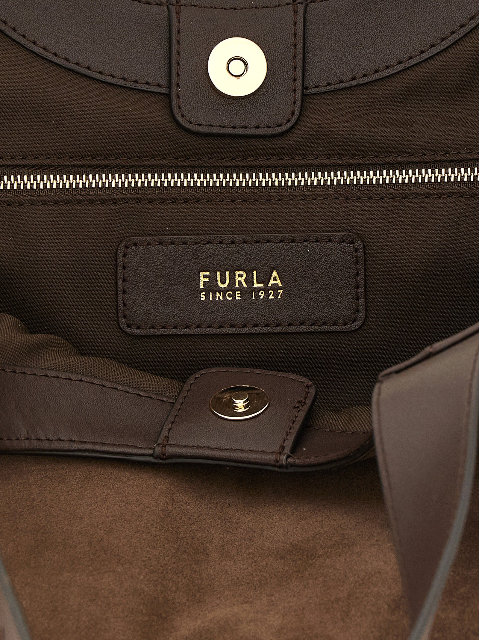 Furla M Καφέ Τσάντα Tote από Σουέτ και Δέρμα