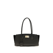 Ferragamo Studio Soft East-West Μαύρη Δερμάτινη Τσάντα Ώμου