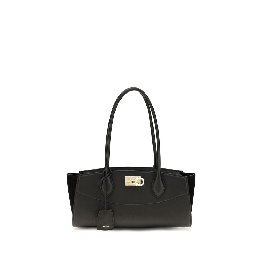 Ferragamo Studio Soft East-West Μαύρη Δερμάτινη Τσάντα Ώμου
