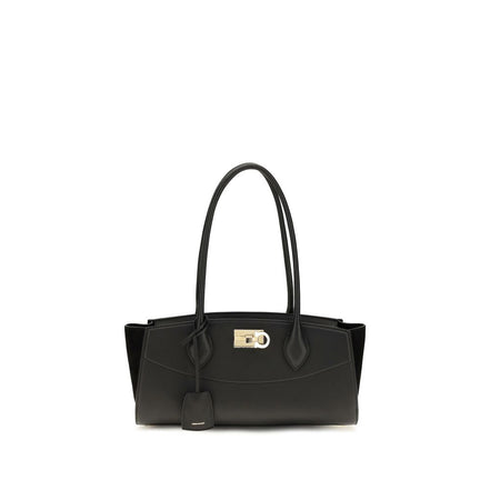 Ferragamo Studio Soft East-West Μαύρη Δερμάτινη Τσάντα Ώμου