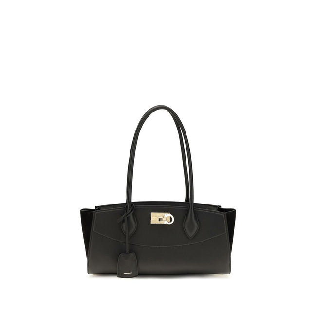 Ferragamo Studio Soft East-West Μαύρη Δερμάτινη Τσάντα Ώμου