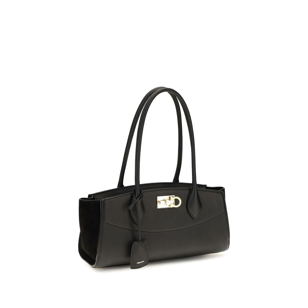Ferragamo Studio Soft East-West Μαύρη Δερμάτινη Τσάντα Ώμου
