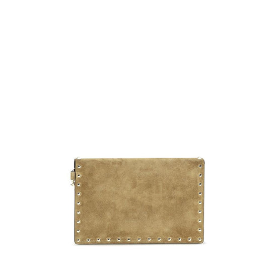 Valentino Garavani Beige Suede Leather Clutch Bag