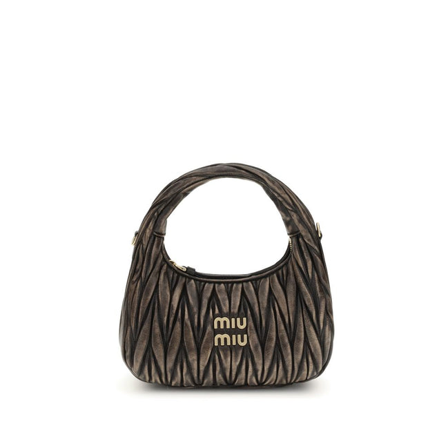 Miu Miu Καφέ Τσάντα Ώμου από Δέρμα Αρνιού Ovis Aries Aries