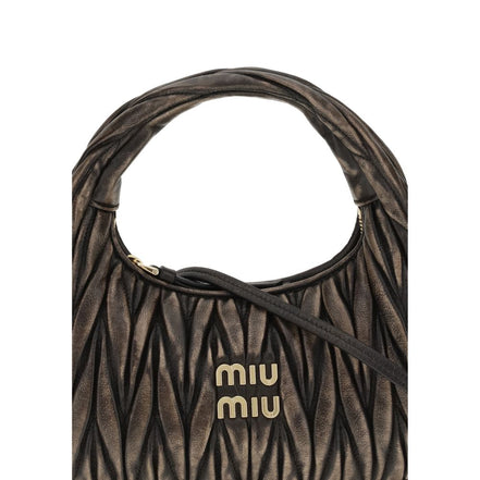 Miu Miu Καφέ Τσάντα Ώμου από Δέρμα Αρνιού Ovis Aries Aries