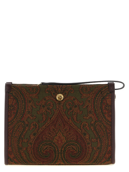 Etro Πορτοφολάκι Jacquard με Σχέδιο Paisley σε Ελιά και Μπορντό