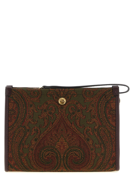 Etro Olive & Burgundy Paisley Jacquard Pouch