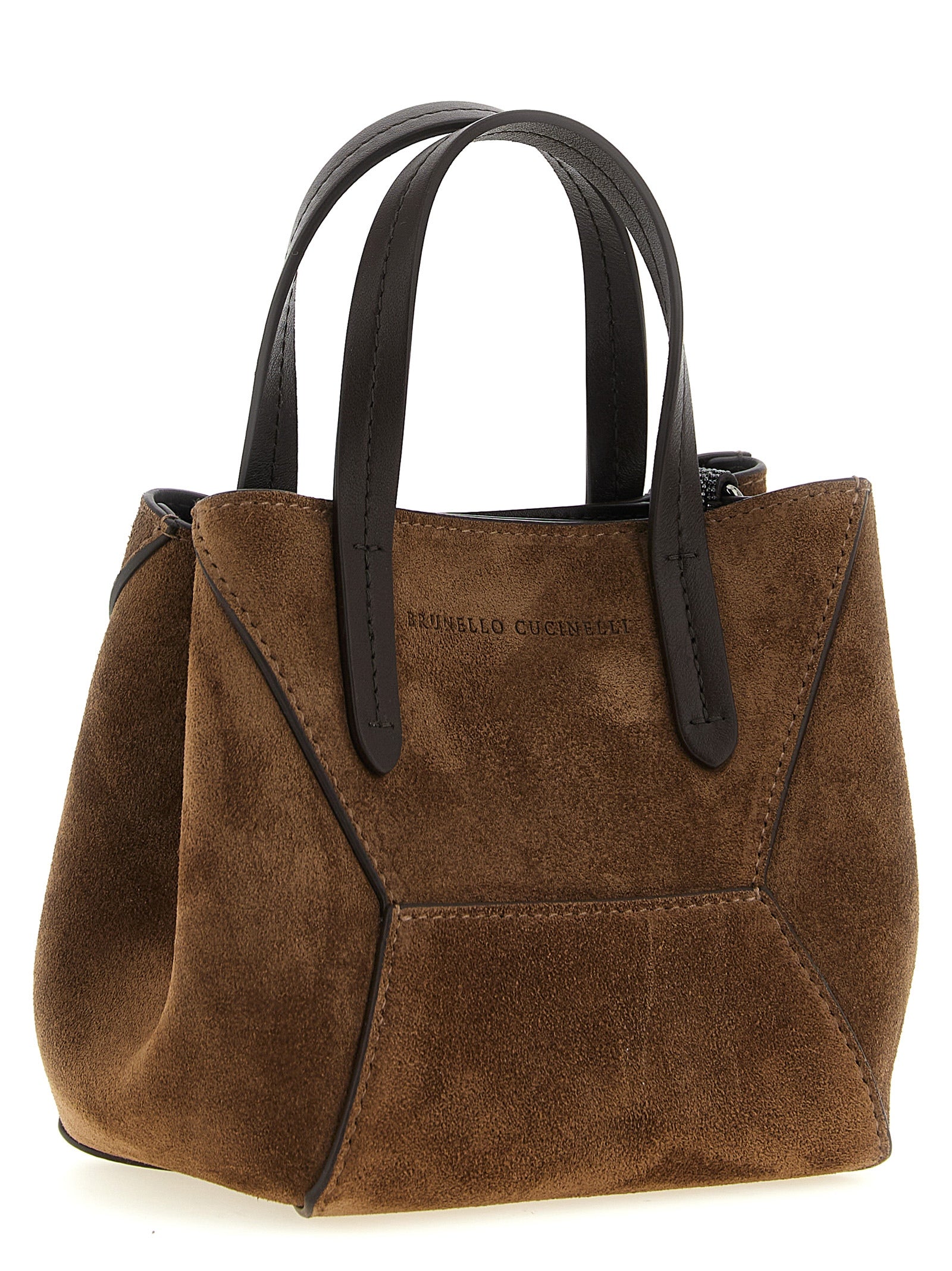 Brunello Cucinelli BC Duo Mini Brown Suede Handbag
