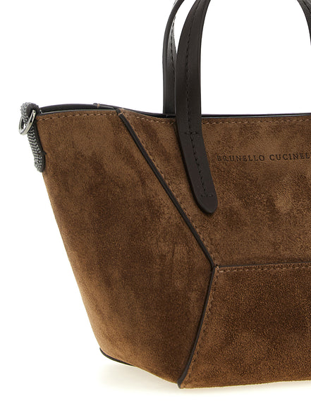 Brunello Cucinelli BC Duo Mini Brown Suede Handbag