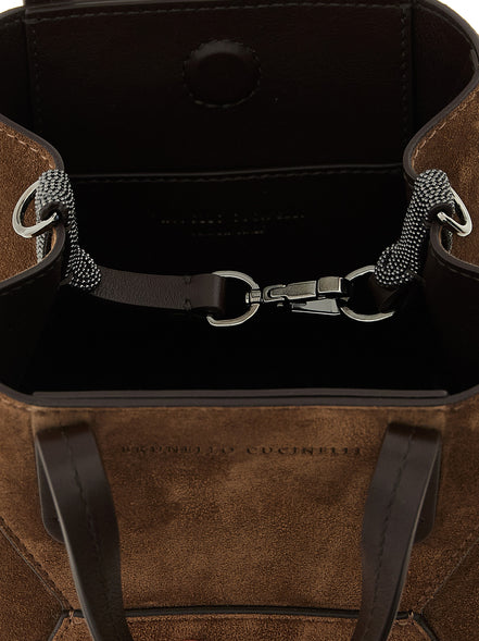 Brunello Cucinelli BC Duo Mini Brown Suede Handbag