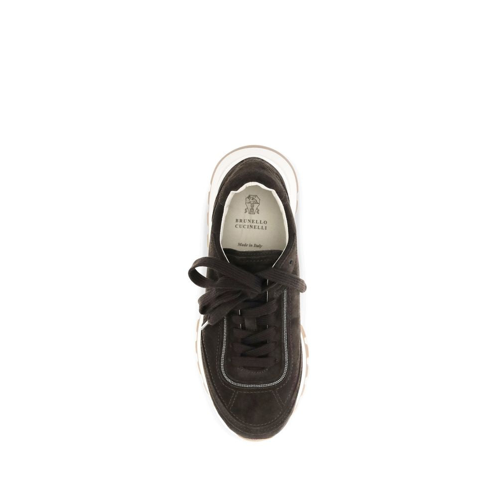 Brunello Cucinelli Brown Suede Leather Low Top Sneakers