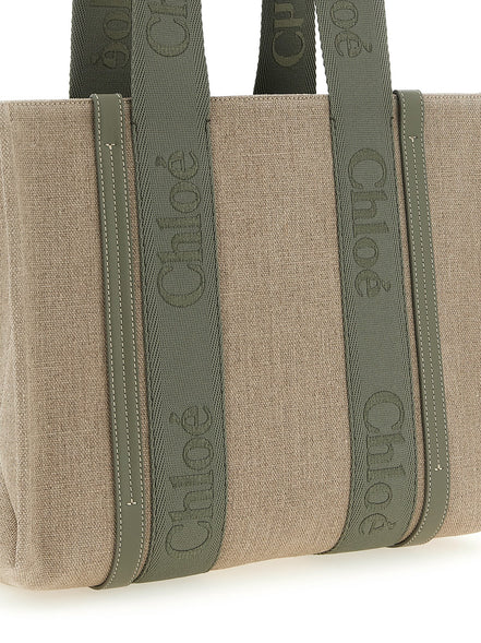 Τσάντα Tote Chloé Δίχρωμη από Λινό  
