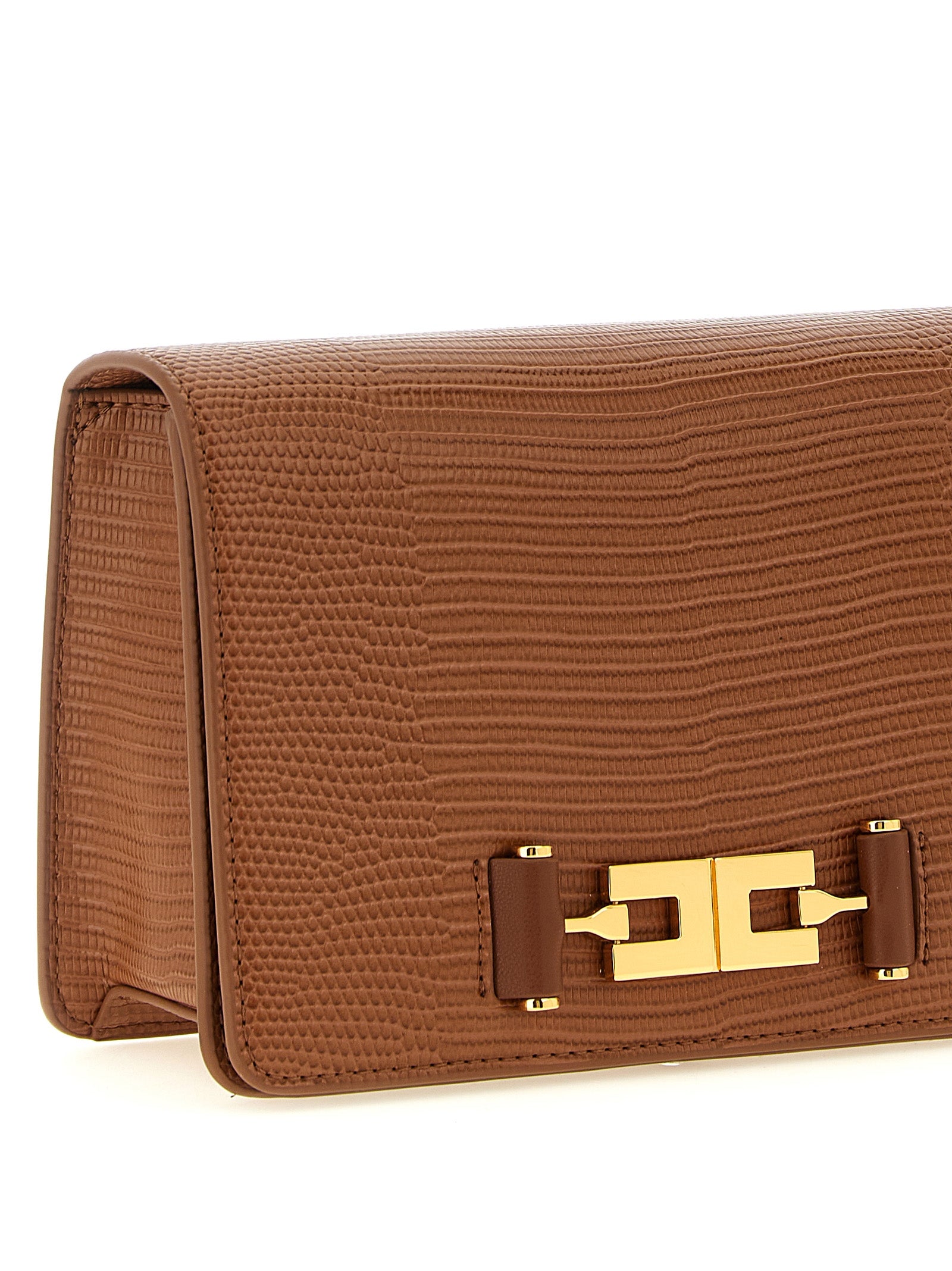 Elisabetta Franchi Brown Polyester Clutch Bag