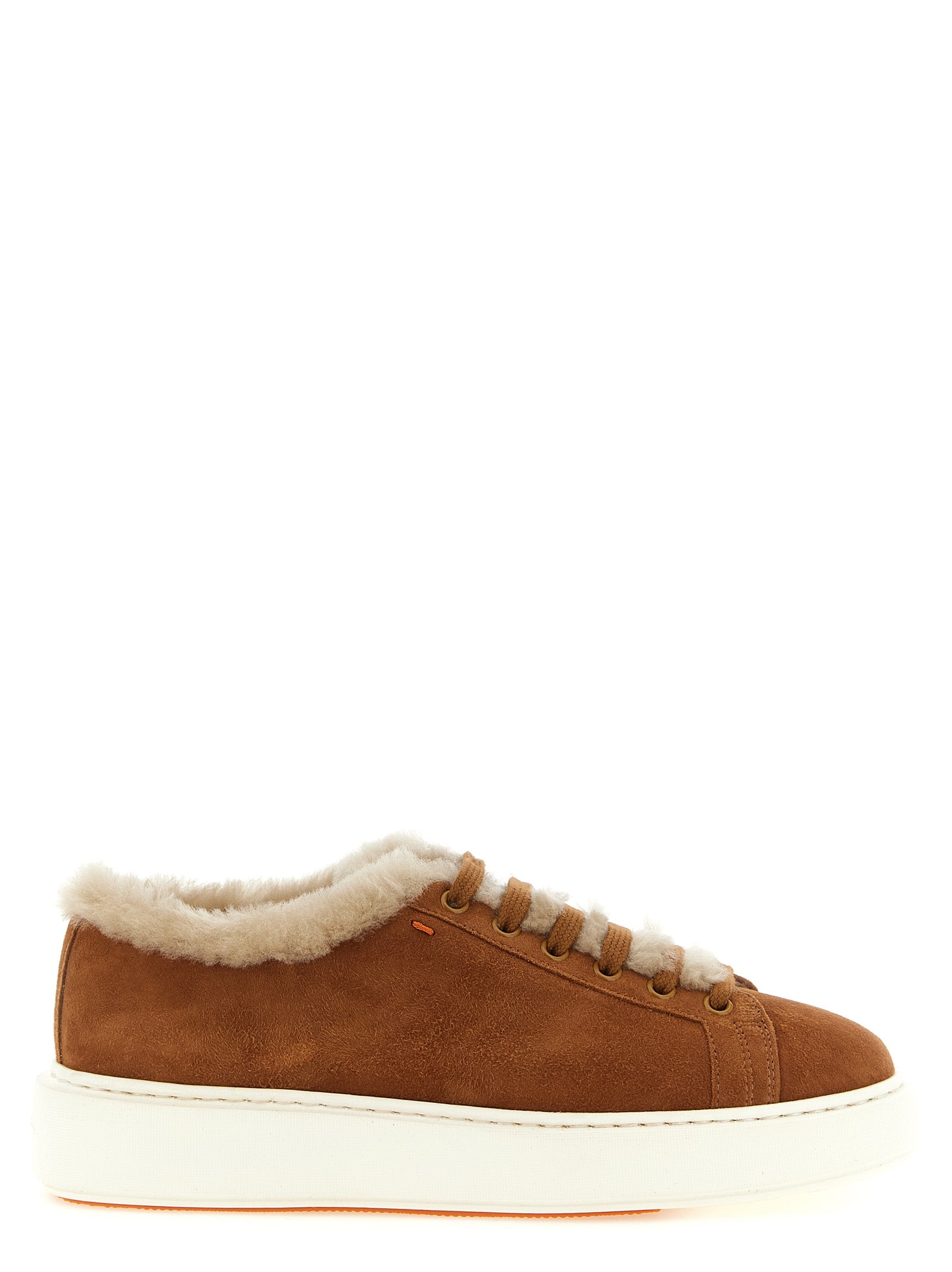 Santoni Brown Goatskin Low Top Sneakers