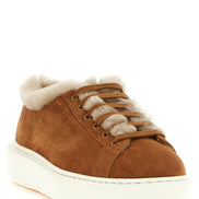 Santoni Brown Goatskin Low Top Sneakers