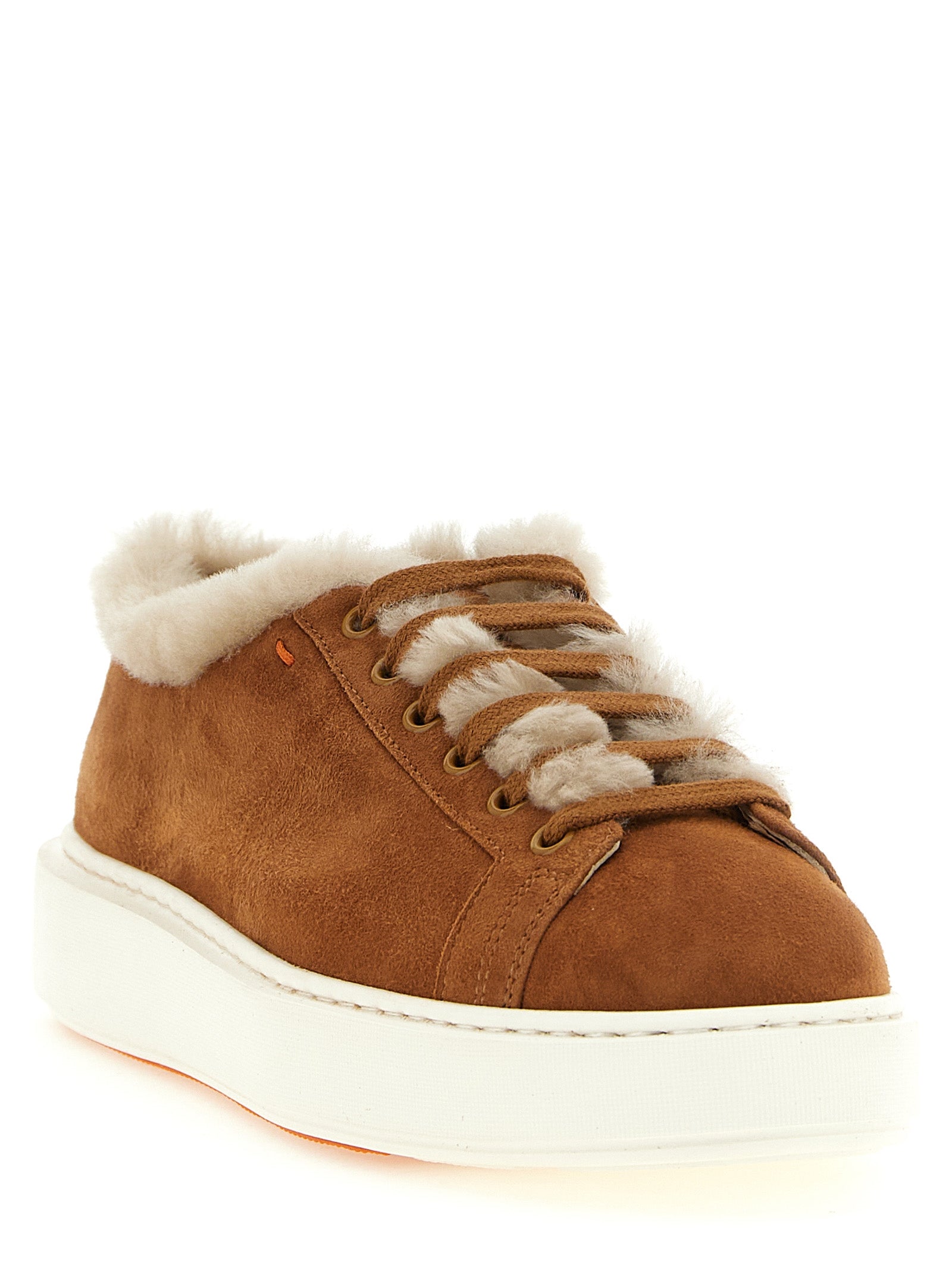 Santoni Brown Goatskin Low Top Sneakers
