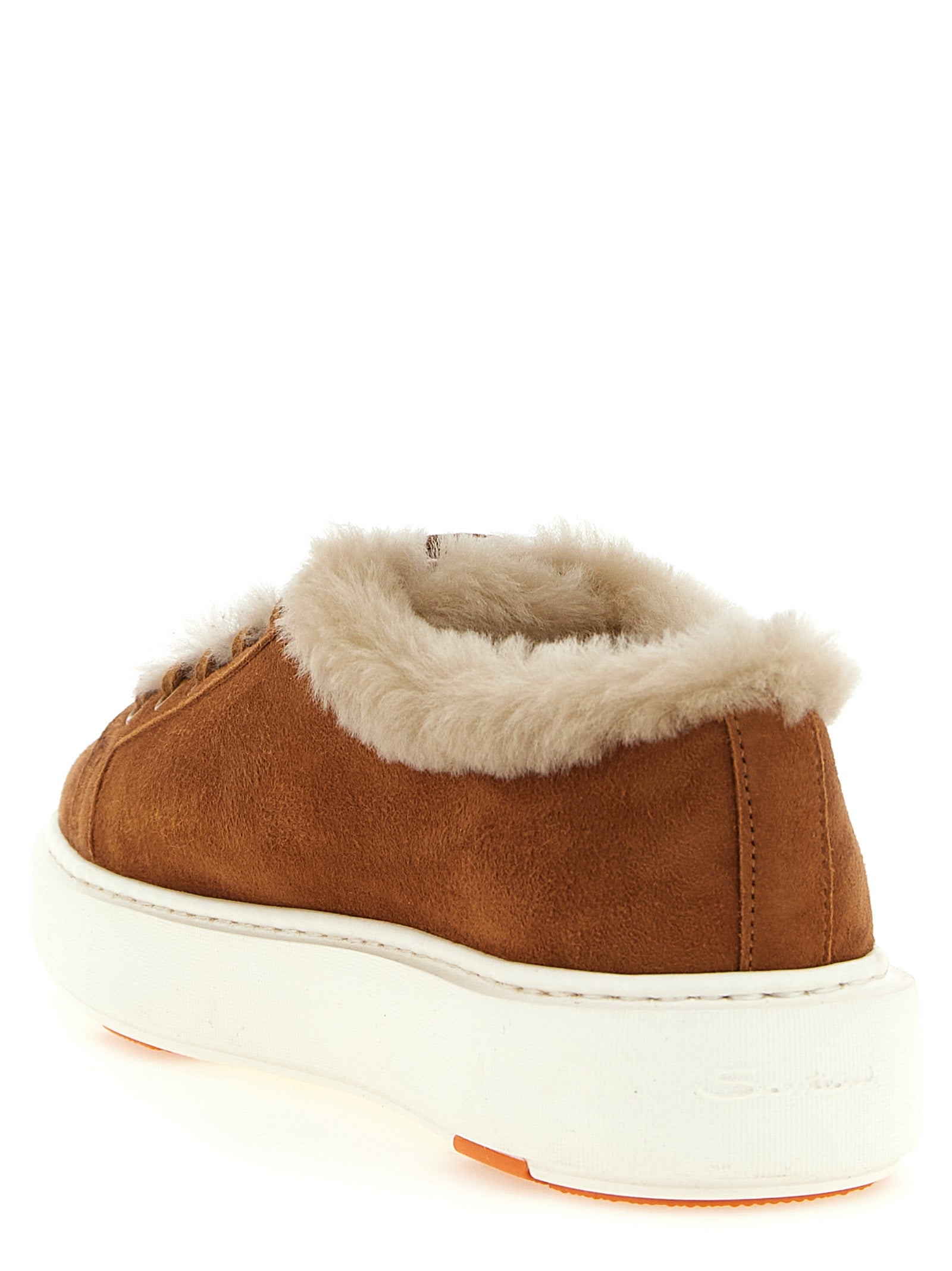 Santoni Brown Goatskin Low Top Sneakers
