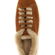 Santoni Brown Goatskin Low Top Sneakers