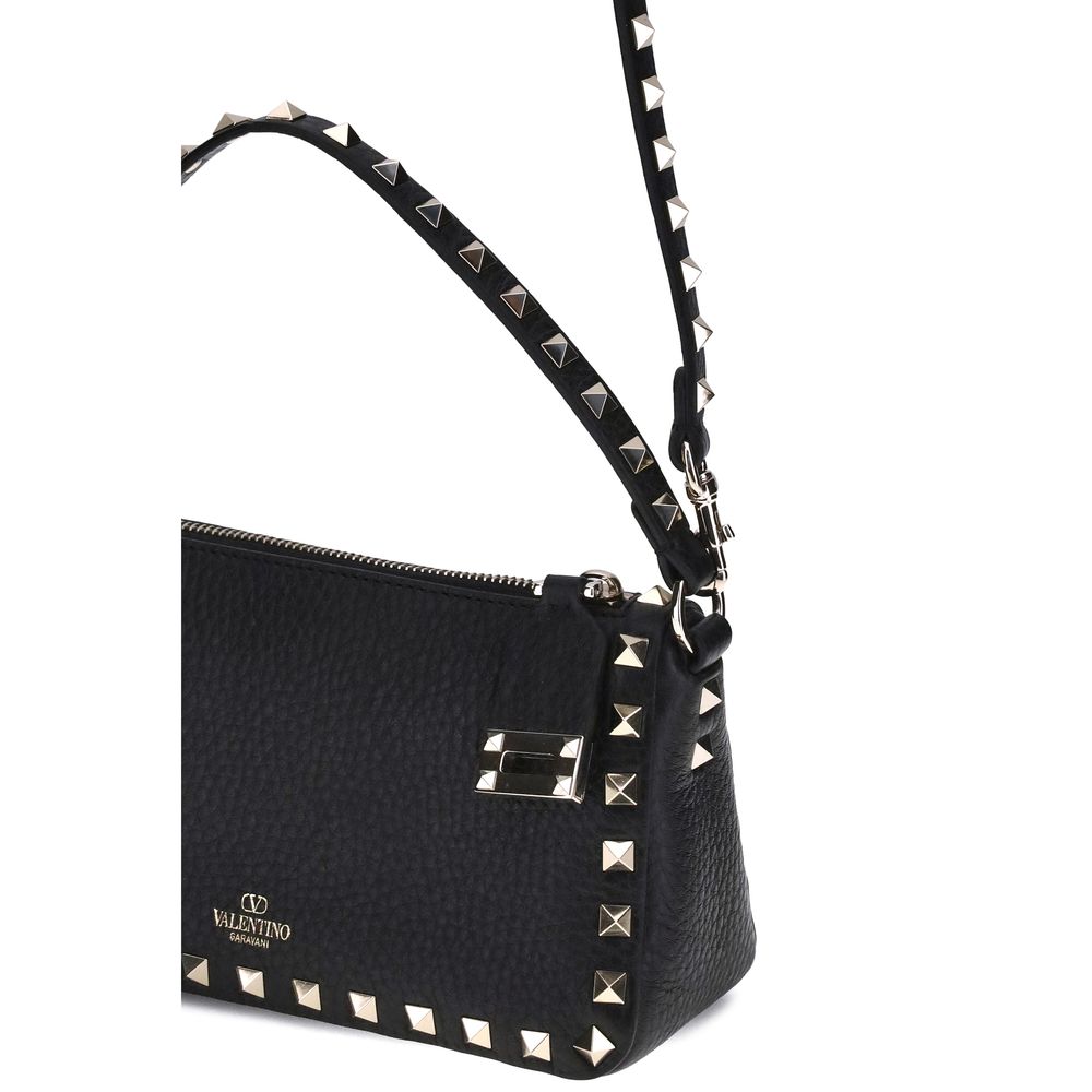 Valentino Garavani Black Calf Leather Bos Taurus Shoulder Bag