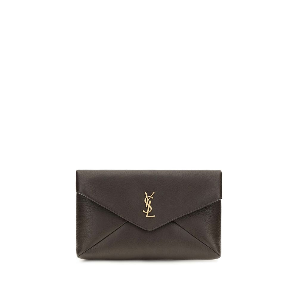 Saint Laurent Brown Lamb Ovis Aries Aries Clutch Bag