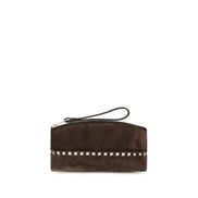 Valentino Garavani Brown Suede Leather Clutch Bag