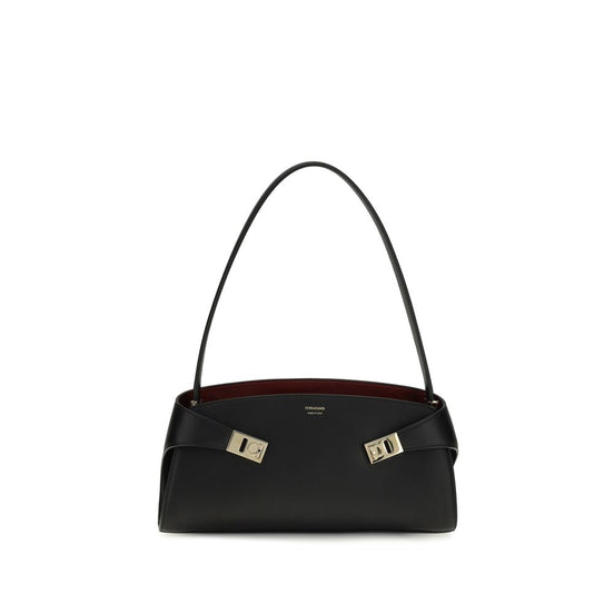 Ferragamo Black Calf Leather Bos Taurus Shoulder Bag