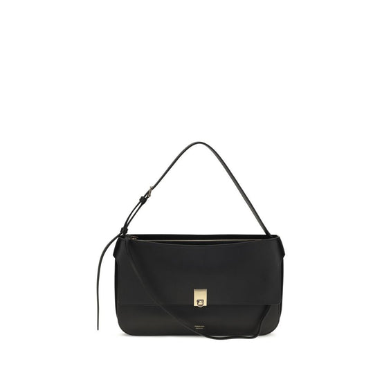 Ferragamo Black Calf Leather Bos Taurus Shoulder Bag