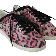 Dolce & Gabbana Pink Leopard Print Training Leather Flat Sneakers