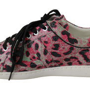 Dolce & Gabbana Pink Leopard Print Training Leather Flat Sneakers